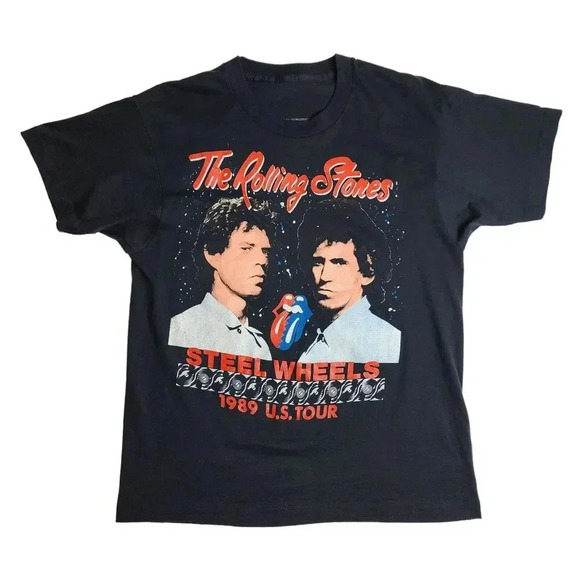 Vintage 1989 Rolling Stones Steel Wheels Tour Shirt Size Medium Double Sided - Picture 1 of 6